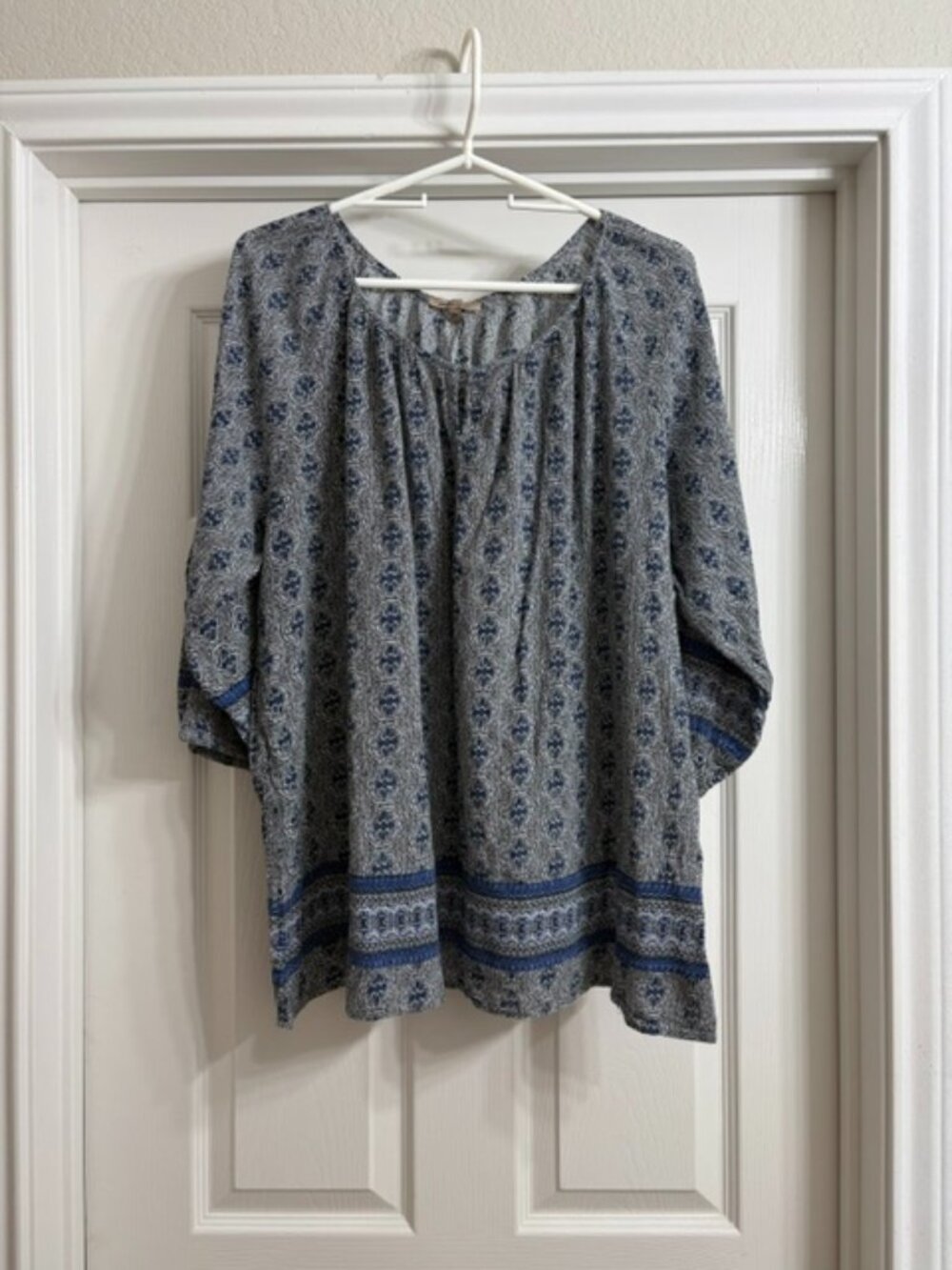 Soiree Brand Women's Blue and White Blouse, Size 2X
